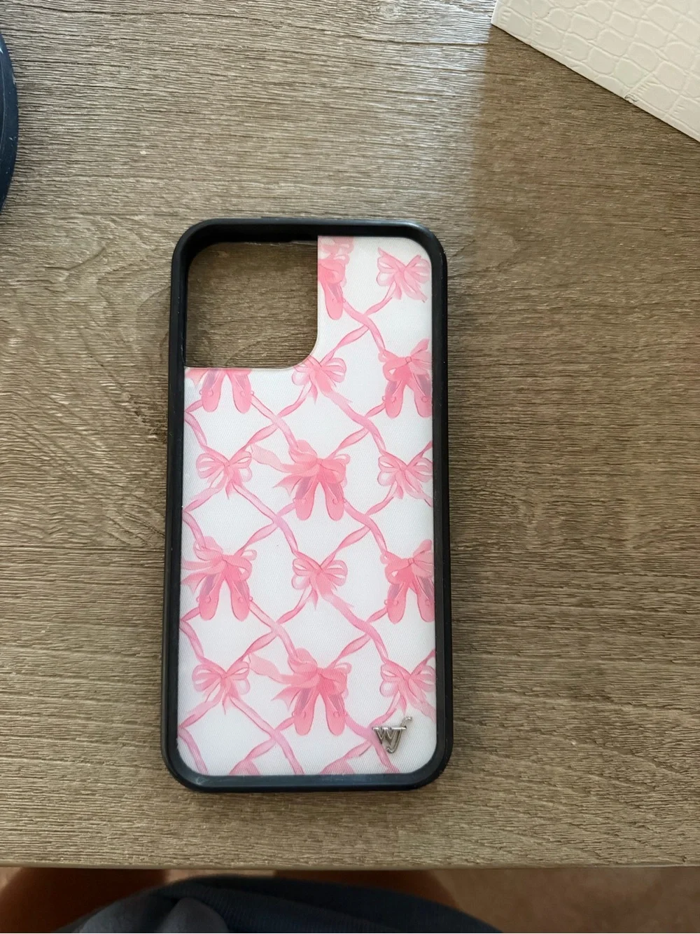 Wildflowers Pink Bow Lattice Phone Case - White & Pink